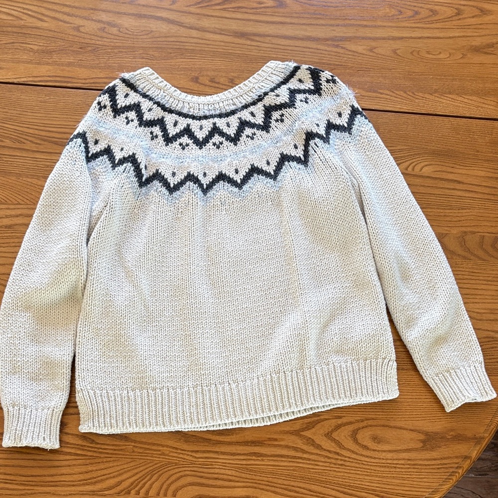 LOFT Cream and Black Patterned Sweater